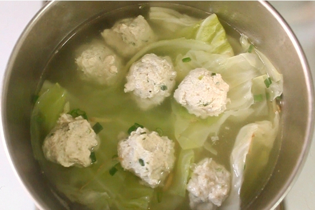 Healthy Shrimp Stuffed Chicken Meatball Soup