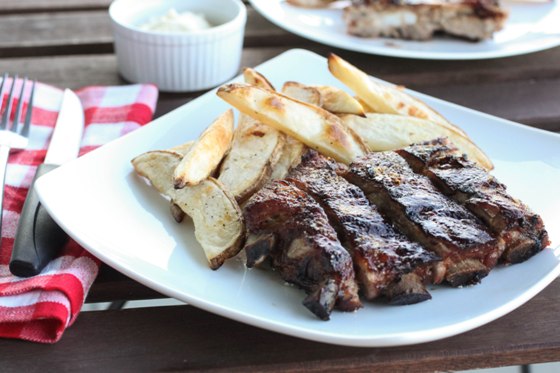 Honey Crusted Ribs with Oven Baked Fries