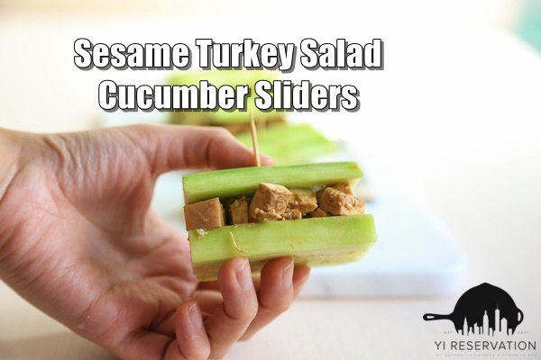 {recipe} Sesame Turkey Salad Cucumber Slider easy and healthy thanksgiving leftover turkey slider recipe
